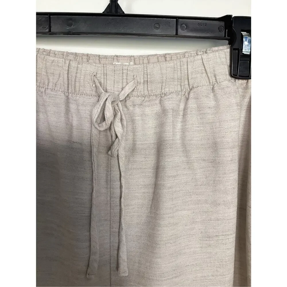 Aritzia Wilfred Women's Linen Wide-Leg Pants Drawstring Summer Beige Size Large